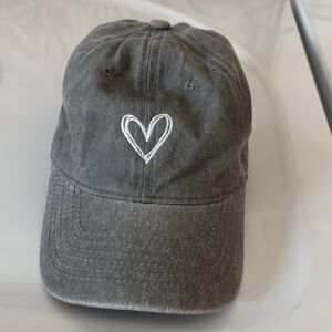Gray Cap with White Heart Embroidery